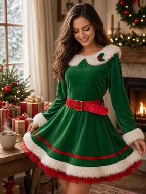 Costumes USA by Amscan Holiday Elf Costume Dress & Belt Set Womens Size M EUC